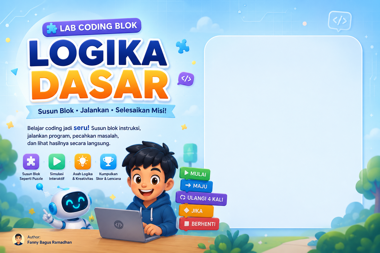 Lab Coding Blok: Logika Dasar — susun blok, jalankan, selesaikan misi